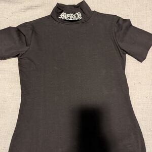 Killstar Black Turtleneck Top with Embroidered Collar